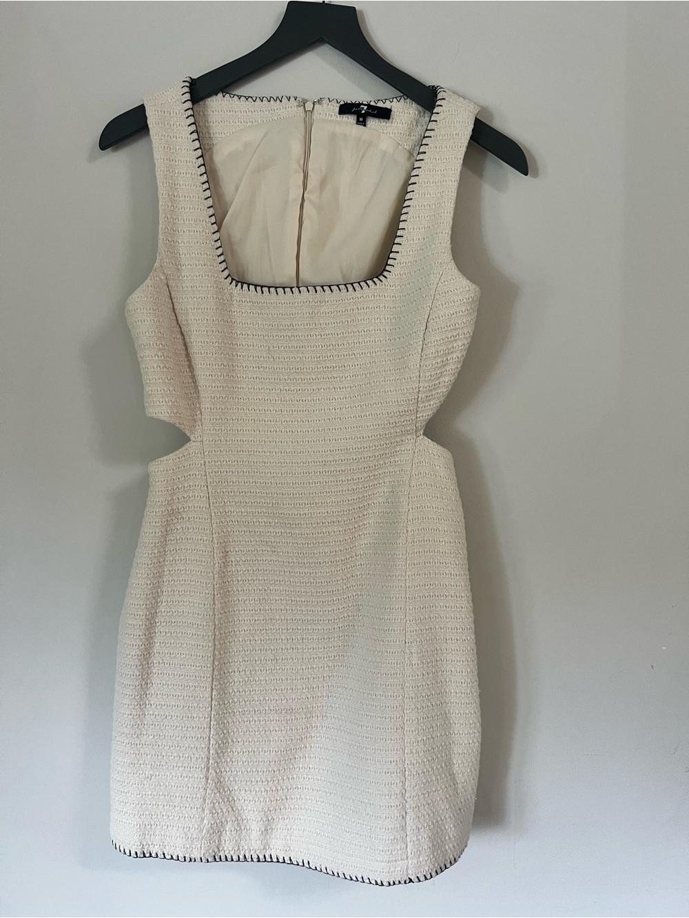 7 For All Mankind Cream Cutout Scoop Neck Mini Dress